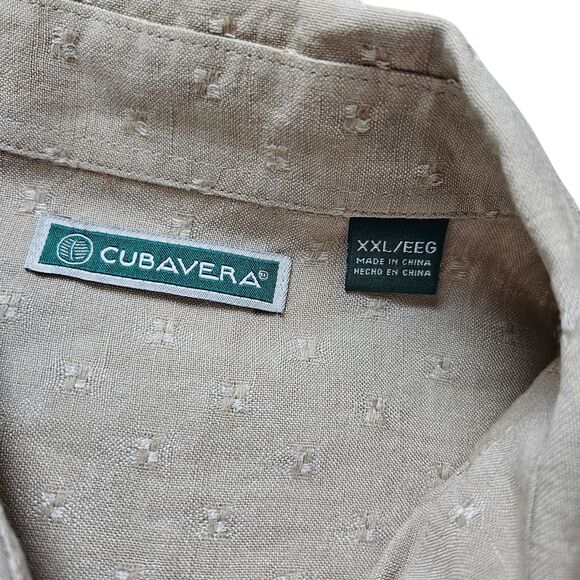 Cubavera Linen Rayon Camp Shirt Mens 2XL Beige Embroidered Panel Short Sleeve - Picture 4 of 8